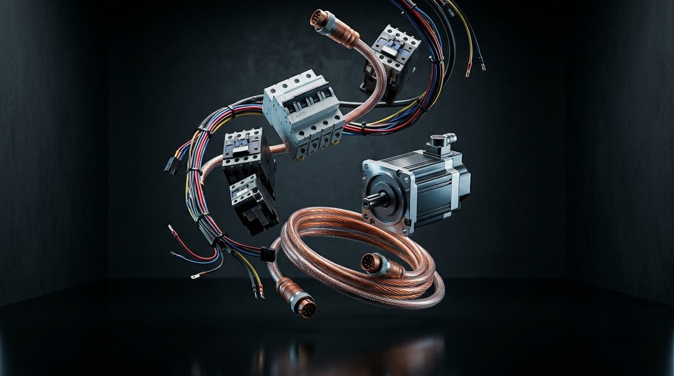 Servo motor, contactors, copper cables and wiring harness floating