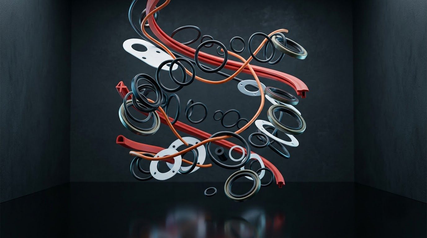 O-rings, silicone profiles, PTFE gaskets and oil seals floating